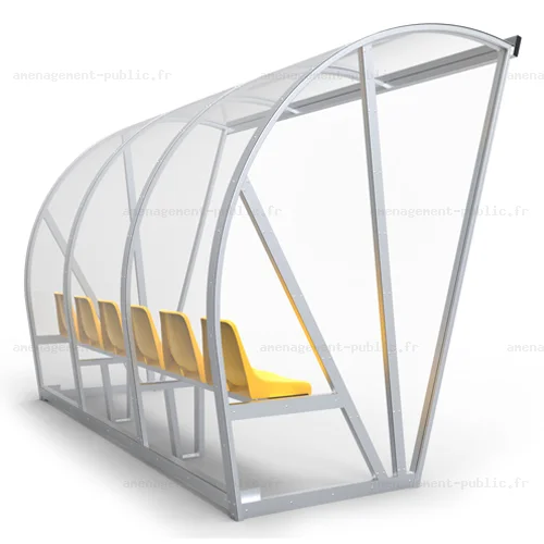 Abri de touche 6 places en aluminium et polycarbonate